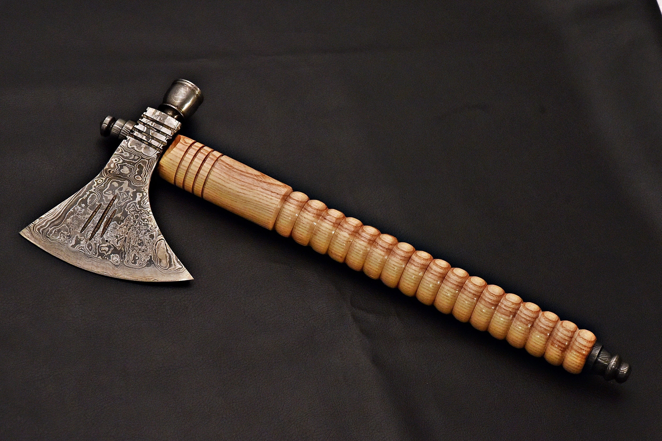 Handmade Damascus Steel Tomahawk / SK Axe with Oil Wood Handle