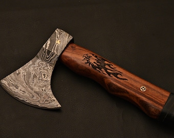 Handmade Damascus Steel Tomahawk Axe with Rose Wood Handle
