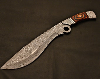 Handmade Damascus Bowie Knife: Outdoor Camping, Leather Sheath