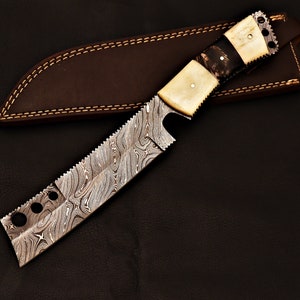 Handmade Damascus Knife with Leather Sheath