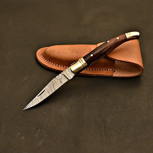 Handmade Damascus Steel Laguiole Folding Knife / Groomsman Gift / With Rose Wood