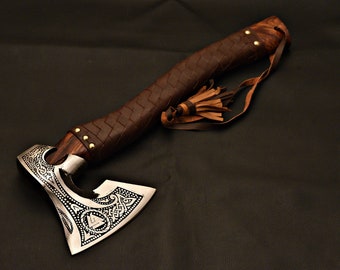Handmade & Hand Forged 1095 Steel Tomahawk/ Axe / Hatchet /Etched Axe with Rose Wood