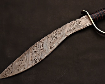 Handmade Damascus Kukri Knife With Leather Sheath