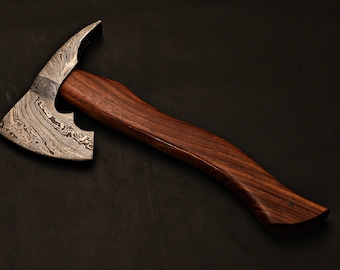 Handmade Damascus Steel Tomahawk Axe: Rose Wood Handle