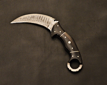 Handmade Damascus Karambit Knife With Leather Sheath