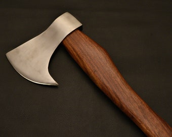 Hacha Tomahawk/Hacha de guerra/Hacha SK de acero 1095 forjada a mano y hecha a mano con madera de rosa