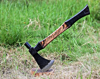 Forged Viking Axe: Dark Frog Tomahawk Hatchet with Ash Wood Handle