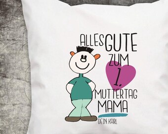 Cuddly cushion with desired text "Happy 1st Mother's Day Mom" Name Text cushion cover with filling