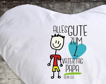 Kuschel Kissen mit Wunschtext "Alles Gute zum 1. Vatertag Papa" Name Text Kissenbezug mit Füllung