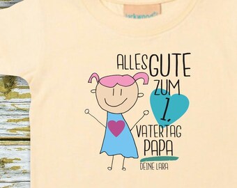 Baby/Kinder Shirt mit Name "Alles Gute zum 1. Vatertag Papa" T-Shirt Wunschtext Text Familie