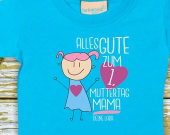 Baby/Kinder Shirt mit Name "Alles Gute zum 1. Muttertag Mama" T-Shirt Wunschtext Text Familie