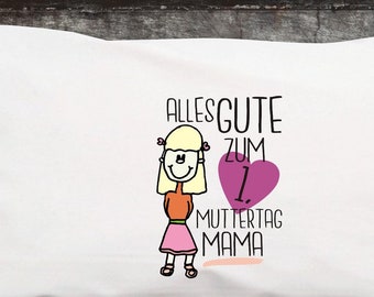 Kuschel Kissen "Alles Gute zum 1. Muttertag Mama" Kissenbezug mit Füllung
