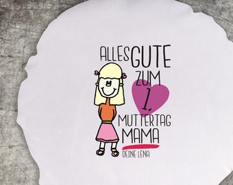 Kuschel Kissen mit Wunschtext "Alles Gute zum 1. Muttertag Mama" Name Text Kissenbezug mit Füllung