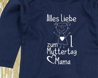 Langarm Body Muttertag "Alles Liebe zum 1. Muttertag Mama" Babybody  Baby Longsleeve Geschenk Geburt