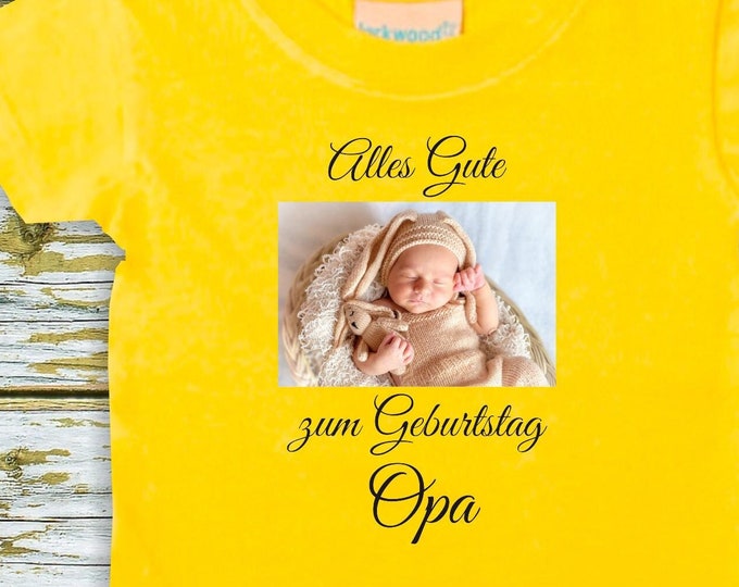 Baby/Kinder Shirt mit Foto "Alles Gute zum Geburtstag Opa" T-Shirt Pic Bild Text Familie