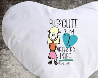 Kuschel Kissen mit Wunschtext "Alles Gute zum 1. Vatertag Papa" Name Text Kissenbezug mit Füllung