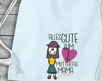 Turnbeutel "Alles Gute zum 1. Muttertag Mama" Jute Beutel Geschenk Gymsack Tasche Rucksack