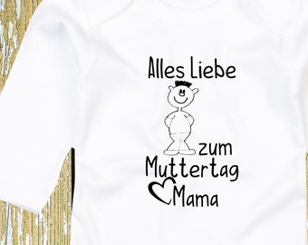 Langarm Body Muttertag "Alles Liebe zum Muttertag Mama" Babybody  Baby Longsleeve Geschenk Geburt