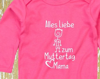 Langarm Body Muttertag "Alles Liebe zum Muttertag Mama" Babybody  Baby Longsleeve Geschenk Geburt