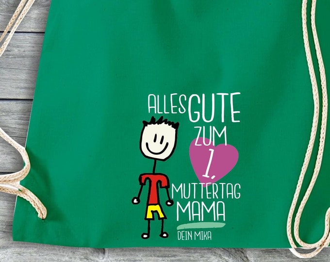 Gym bag "Happy 1st Mother's Day Mom with desired name" jute bag gift gym bag backpack