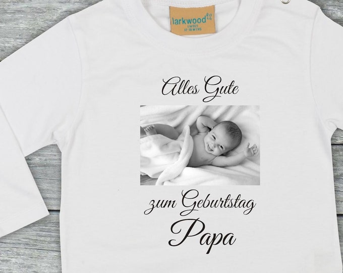 Langarm Baby/Kinder Shirt mit Foto Pic Bild "Alles Gute zum Geburtstag Papa" Long T-Shirt Bruder Schwester Geschwister Familie Longsleeve