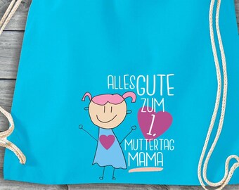 Turnbeutel "Alles Gute zum 1. Muttertag Mama" Jute Beutel Geschenk Gymsack Tasche Rucksack