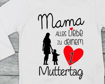 Langarm Baby/Kinder Shirt "Mama Alles Liebe zu deinem 1. Muttertag" Long T-Shirt Familie Longsleeve