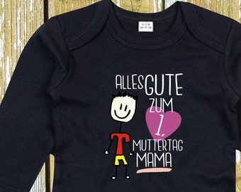 Langarm Body "Alles Gute zum 1. Muttertag Mama" Babybody  Baby Longsleeve Geschenk Geburt