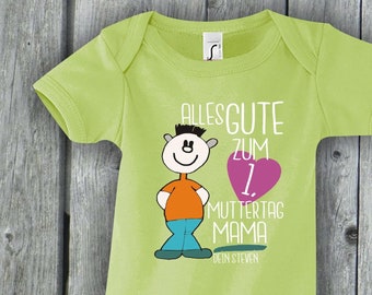 Baby Body Wunschtext "Alles Gute zum 1. Muttertag Mama" Name Text Strampler Babybody