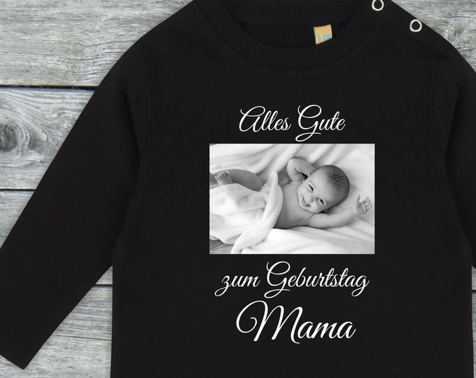 Langarm Baby/Kinder Shirt mit Foto Pic Bild "Alles Gute zum Geburtstag Mama" Long T-Shirt Bruder Schwester Geschwister Familie Longsleeve