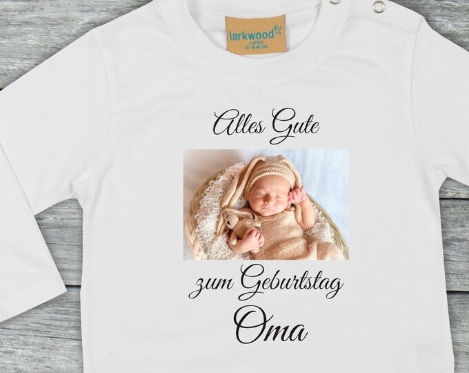 Langarm Baby/Kinder Shirt mit Foto Pic Bild "Alles Gute zum Geburtstag Oma" Long T-Shirt Bruder Schwester Geschwister Familie Longsleeve