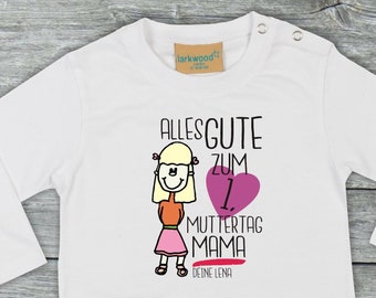 Langarm Baby/Kinder Shirt Wunschtext "Alles Gute zum 1. Muttertag Mama" Name Long T-Shirt Bruder Schwester Geschwister Familie Longsleeve