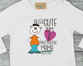 Langarm Baby/Kinder Shirt Wunschtext "Alles Gute zum 1. Muttertag Mama" Name Long T-Shirt Bruder Schwester Geschwister Familie Longsleeve