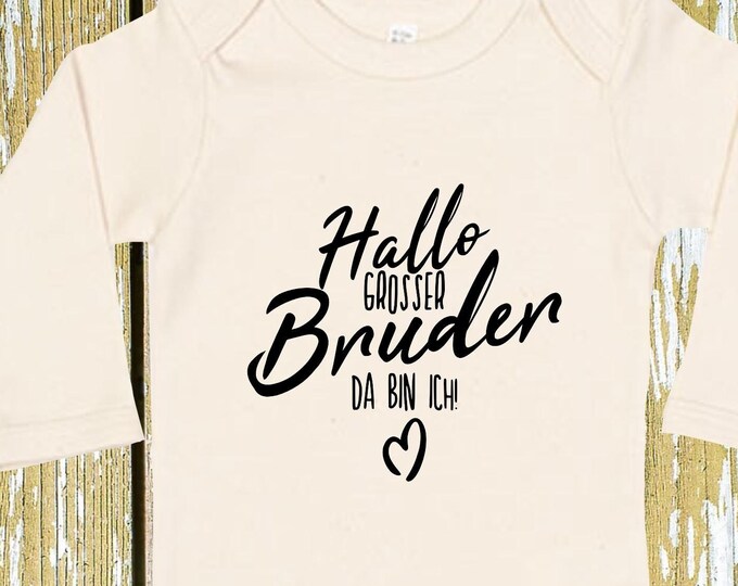 Langarm Body "Hallo großer Bruder da bin ich" Babybody  Baby Longsleeve Geschenk Geburt