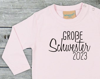 Langarm Baby/Kinder Shirt mit Wunschjahr "Große Schwester" Long T-Shirt Bruder Schwester Geschwister Familie Longsleeve