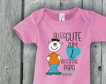 Baby Body Wunschtext "Alles Gute zum 1. Vatertag Papa" Name Text Strampler Babybody