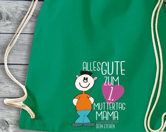 Turnbeutel mit Wunschname"Alles Gute zum 1. Muttertag Mama" Text Jute Beutel Geschenk Gymsack Tasche Rucksack