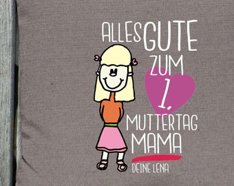 Kissenbezug mit Wunschname Kuschel Kissen "Alles Gute zum 1. Muttertag Mama" Wunschtext Name Sofakissen Kuschelkissen Deko