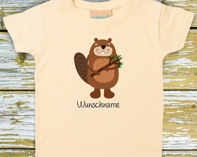 Baby/Kids Shirt Animal Motif "Beaver" with Wish Name, Desired Text T-Shirt Boy Girl Logo Gift Niki