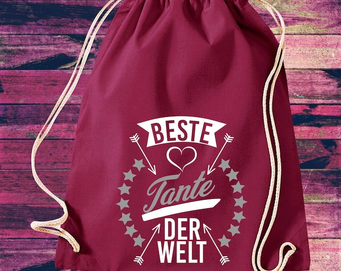 Gymbag Bag Backpack "Best Aunt of the World" Family Friends Jute Pouch Gift Family