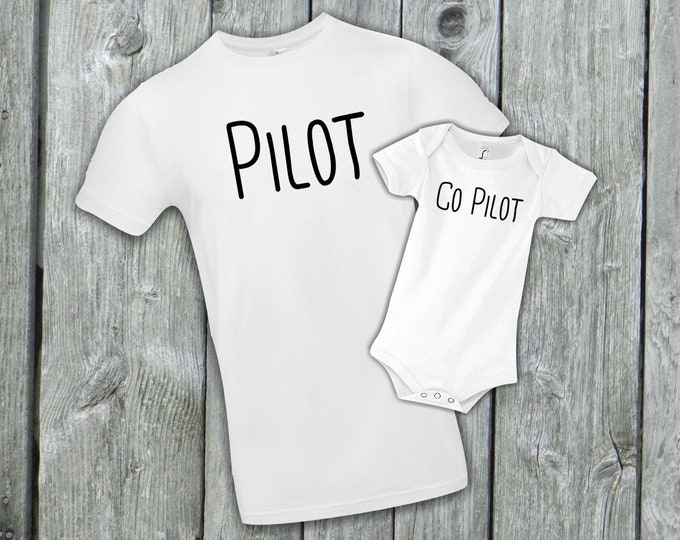 Babybody Shirt "Pilot Co Pilot" Papa Kind Set Vater Sohn Strampler Babybody T-Shirt Vatertag Papatag