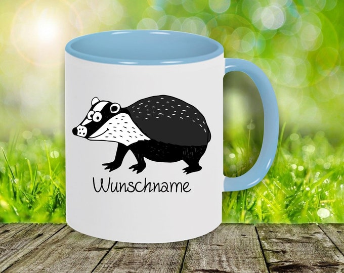 Coffee cup with animal motif "badger" with wish name wish text Kita gift teacup milk cocoa