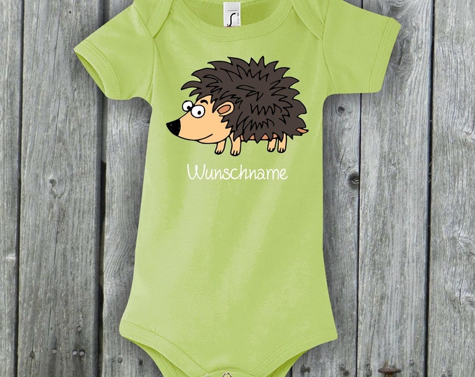 Baby Bodysuit with Animal Motif "Hedgehog" Wish Name Wish Text Birth Romper Baby Bodysuit