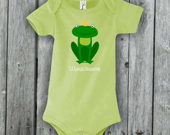 Baby Bodysuit with Animal Motif "Frog" Wish Name Wish Text Birth Romper Baby Bodysuit