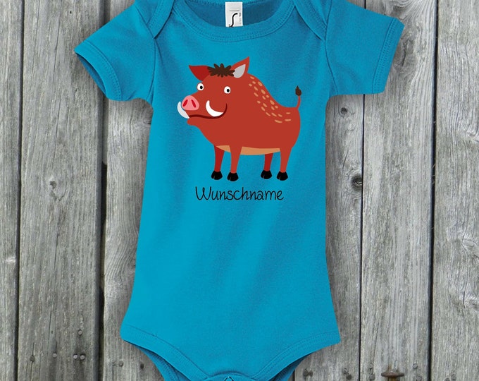 Baby Bodysuit with Animal Motif "Wild Boar" Wish Name Wish Text Birth Romper Baby Bodysuit