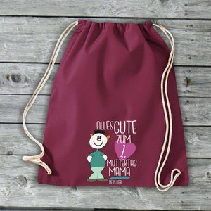 Turnbeutel Alles Gute zum 1. Muttertag Mama mit Wunschname Jute Beutel Geschenk Gymsack Tasche Rucksack Burgundy