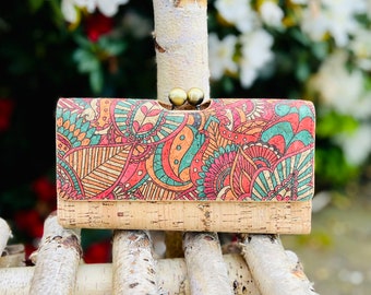 great wallet large for ladies made of cork, snap wallet, gifts for women, gift for mom, birthday gift