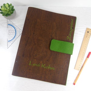 Zeugnismappe, Dokumentenmappe A4, Zeugnismappe personalisiert, Kork Leder, Geschenk Schulanfang, Einschulung Jungen, Geschenk Patenkind