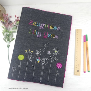 bunte Zeugnismappe aus Filz, Zeugnismappe Mädchen, Dokumentenmappe A4, Schultüte Mädchen, Geschenk Schulanfang, Einschulungsgeschenk