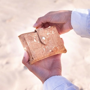 Portemonnaie Damen klein, Geldbörse aus Kork/Korkleder, vegan, mini Portemonnaie, Reisegeldbeutel